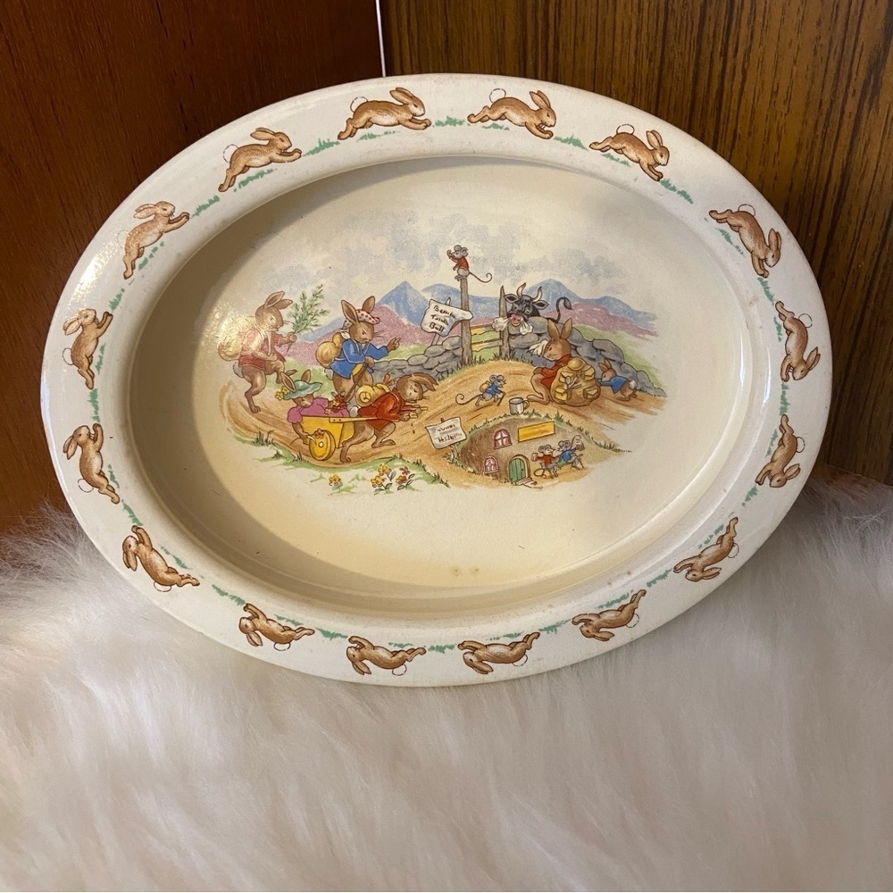 Vintage Royal Doulton Bunnykins beware of the bull dish plate bowl